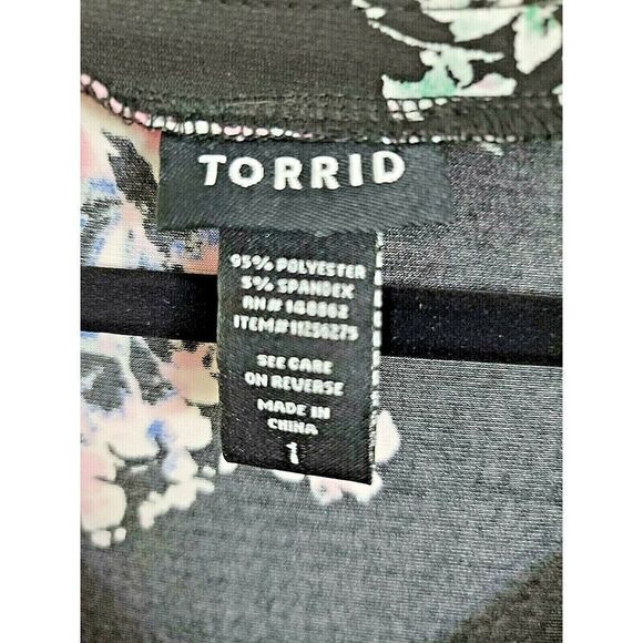 Torrid 1 Baby doll Top 1X Black Floral Baby doll Top Shirt‎ Blouse Chiffon Feel - Picture 3 of 6